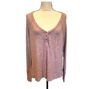 Lucky Brand Cloud Soft Long Sleeve Dusty Pink V-Neck Knit Top NWT Large